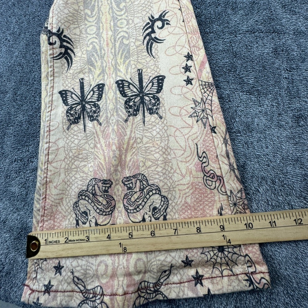 Vintage BDG Urban‎ Outfitters Tattoo Print V Flare Pants Y2K Grunge Size 27 - Picture 12 of 15